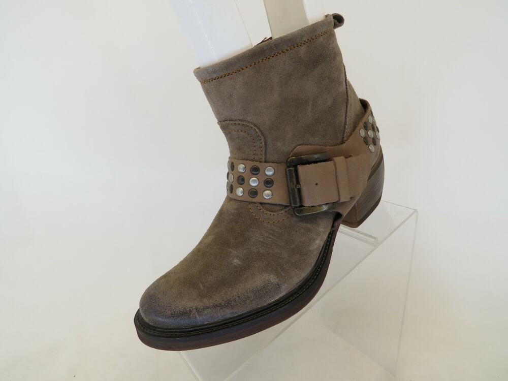 Josef Seibel Womens Brown Suede Studded Buckle Zip Ankle Boots Bootie Sz 38 EUR